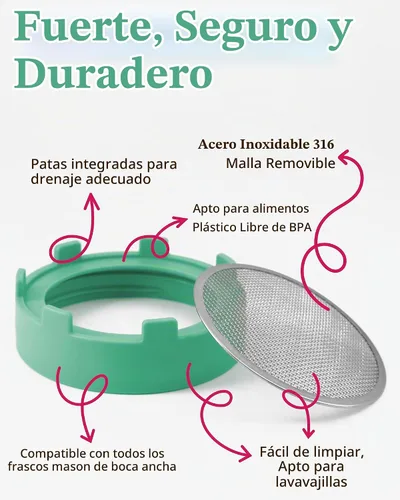 Vista 5 de Elementi - Tapas para germinar para tarros de boca ancha (juego de 2), kit de tarro de germinación para brotes orgánicos, kit de cultivo de brotes