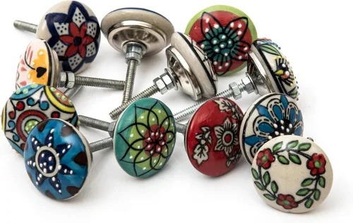 Vista 2 de FOLK CRAFT Pomos decorativos para cajones – Paquete de 12 piezas – Manija de puerta de armario de armario con flores hechas a mano para decoración