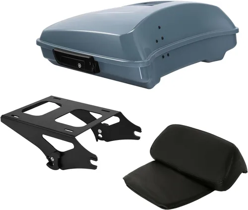 Vista 19 de TCT-MOTORPARTS Atlas Silver Metálico Maletero de Viaje Modificado con Respaldo y Montaje en Rack Adecuado para Harley Touring 14-25 Street Glide
