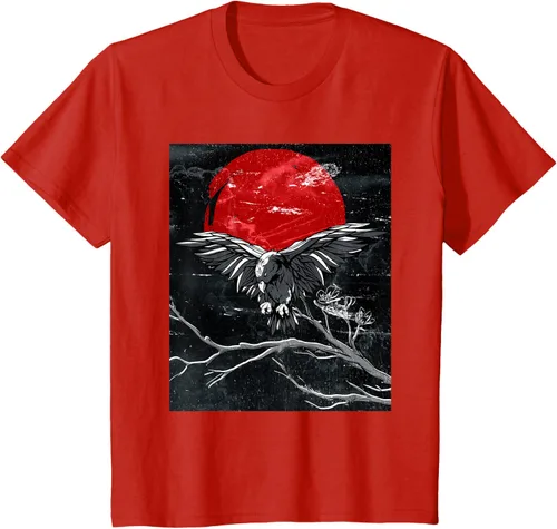 Vista 53 de Red Moon Raven - Camiseta japonesa de cuervo negro, Negro, S