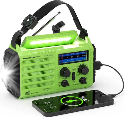Vista 16 de AUTO NOAA Radio de emergencia de alerta, manivela solar portátil AM FM radio meteorológica de onda corta para supervivencia, radio a