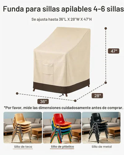 Vista 2 de Vailge Funda apilable para silla de patio, 100% impermeable, funda para silla de exterior, fundas de muebles de patio de alta resistencia, se adapta