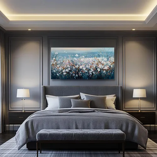Vista 3 de GAIDUOMAI Lienzo de flores silvestres para dormitorio, lago azul, para colgar en la pared, obras de arte de naturaleza coloridas pinturas de pared