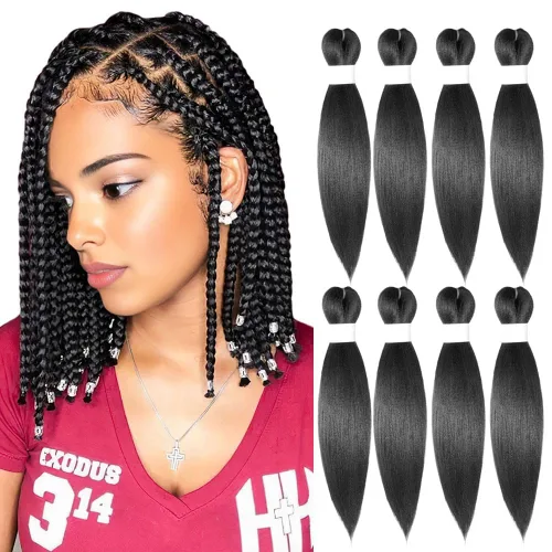 Vista 88 de Cabello trenzado burdeos, 10 pulgadas, 4 paquetes Cabello preestirado, trenzas de ganchillo cortas y rectas, textura Yaki, fibra sintética