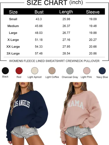 Vista 5 de LOMON Sudadera de cuello redondo para mujer, casual, de gran tamaño, sudadera con capucha de manga larga de forro polar