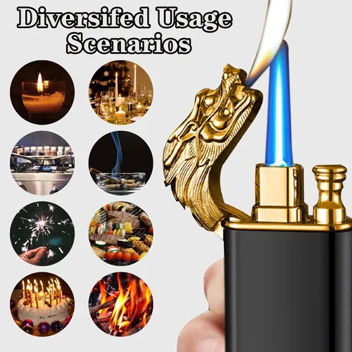 Vista 3 de Encendedor de dragón, único encendedor de antorcha conmutable, llama suave/chorro, butano, recargable, regalo creativo para hombres (sin combustible)