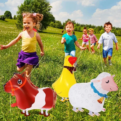 Vista 4 de 6 globos de animales que caminan, globos de animales de granja, globos de Mylar de aluminio para caminar, decoraciones de cumpleaños de granja
