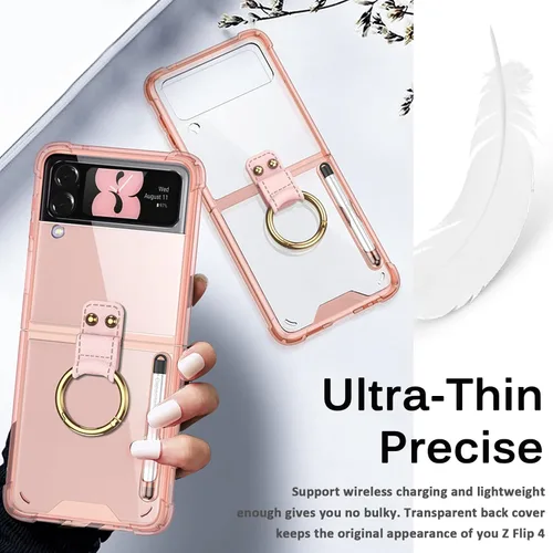 Vista 14 de Miimall Funda compatible con Samsung Galaxy Z Flip 4 2022 con bolígrafo, funda ultradelgada Flip 4 con soporte para anillo, TPU suave + PC, a prueba