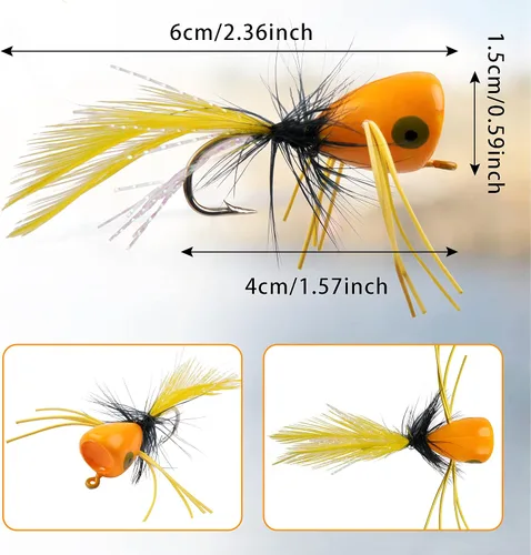 Vista 3 de Kits de señuelos para pesca con mosca, Topwater Popper Fly Fishing Bass Crappie Fly Fishing Poppers Surtido para trucha Salmón Kit de 20 piezas