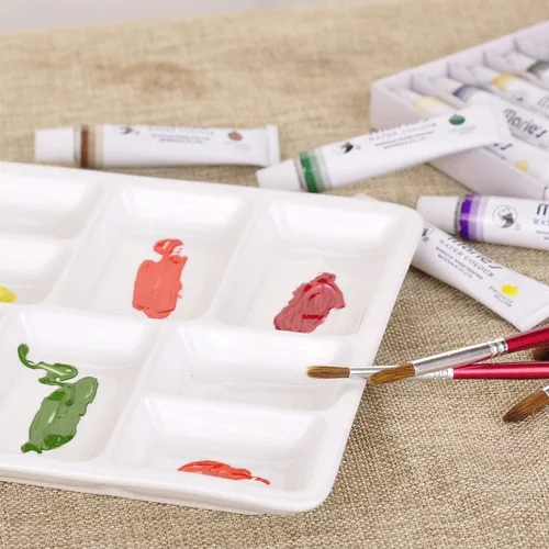 Vista 5 de VanEnjoy Paleta de pintura de artista de cerámica cuadrada blanca,Paleta de acuarela de porcelana,Bandeja de mezcla de cerámica para pintura