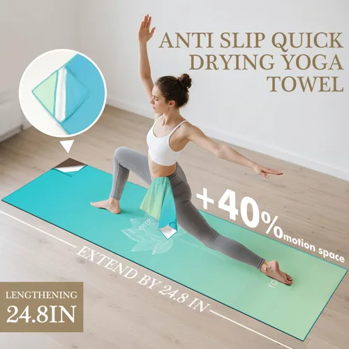 Vista 2 de Toalla de yoga con bolsillos en las esquinas, antideslizante, toalla de yoga caliente de 24 x 72 pulgadas para yoga caliente, pilates, fitness