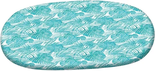 Vista 3 de XISUNYA Mantel ajustable ovalado de poliéster con bordes elásticos, color azul claro, estampado de palmeras de verano tropicales, se adapta a mesas
