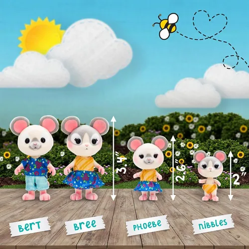 Vista 4 de Honey Bee Acres La Familia Cheddars de Ratón, 4 Figuras de Muñecas en Miniatura, Pequeña