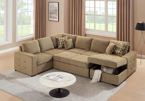 Vista 9 de THSUPER Sofá cama seccional de 123 pulgadas con cama extraíble, 6 plazas en forma de U de gran tamaño, sofás seccionales con diván de almacenamiento
