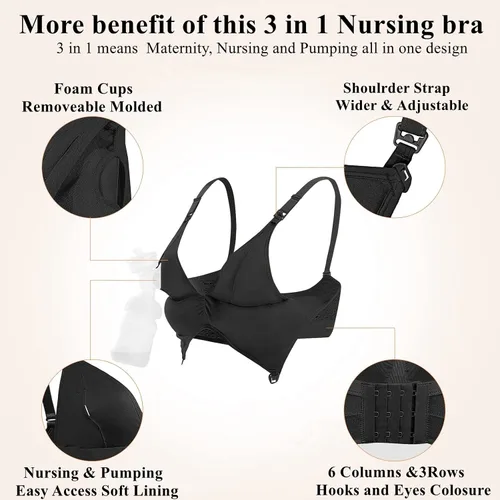 Vista 5 de 4HOW Pumping Bra Hands Free Nursing Pumping aBra All in One Wireless Padded Maternity Bralette for Large Bust