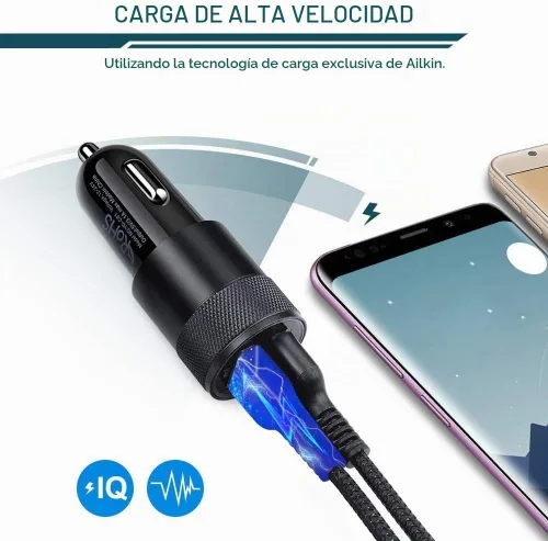 Vista 2 de Cargador de coche USB tipo C para Samsung Galaxy A17 S25 S24 S23 S22 S21 S26 Ultra Negro