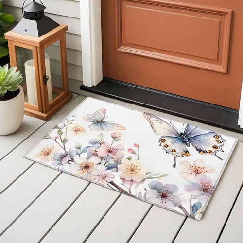 Vista 4 de Small Area Rugs 2x3 Ft, Spring Flowers Non-Slip Area Rugs for Living Room Bedroom Entryway, Watercolor Botanical Floral Butterfly Washable Carpet