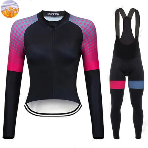 Vista 4 de Ciclismo Invierno Chaqueta Bicicletas Manga Larga Cálido Tops Mujer Al Aire Libre Polar Jersey MTB Road Bike Ropa Deportiva