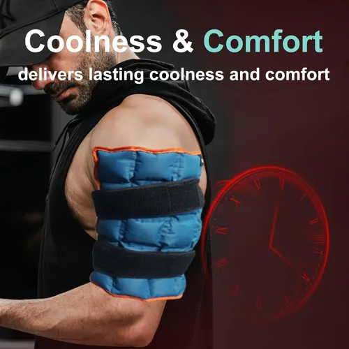 Vista 6 de Bolsa de hielo para aliviar el dolor de rodilla, bolsa de hielo para lesiones reutilizable con correa ajustable, paquete de frío y caliente