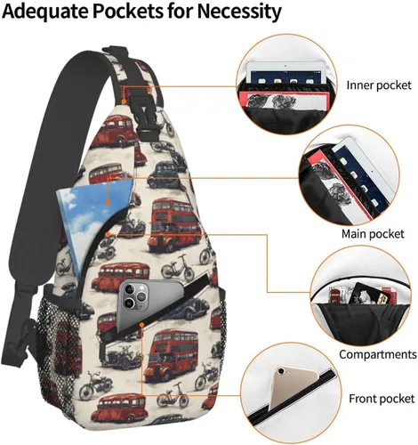 Vista 4 de Small Crossbody Bags for Women Men - Vintage Car Print Adjustable Shoulder Bag Fanny Packs Belt Sling Bag Crossbody Purses Backpack for Travel
