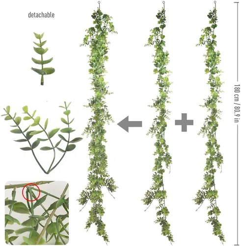 Vista 7 de homEdge Guirnalda de boj artificial, 2 paquetes de 6 pies de vegetación realista para colgar en la pared de telón de fondo de boda, arco de fondo