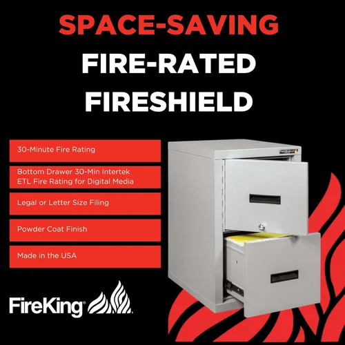Vista 9 de FireKing® FireShield - Archivador vertical de 22 pulgadas D con 1 cajón y caja fuerte, metal, piedra negra