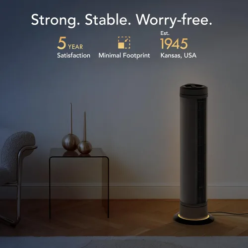 Vista 7 de Vornado ARA® Ventilador de torre oscilante con luz ambiental y control remoto, 40 pulgadas, silencioso y potente ventilador de pie, 5 velocidades