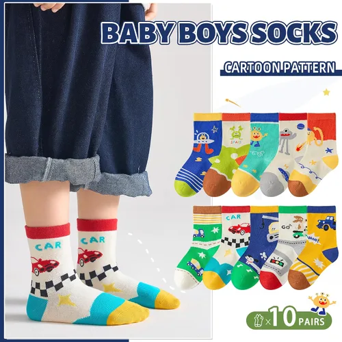 Vista 2 de Eocom Calcetines para bebés y niños pequeños, divertidos calcetines de algodón transpirable para regalo, 10 pares
