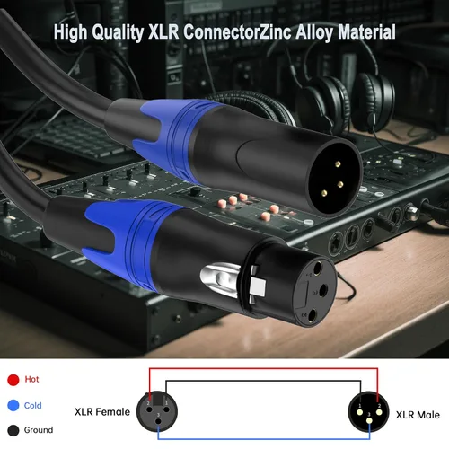 Vista 5 de Paquete de 2 cables XLR macho a hembra de 10 pies, cable de micrófono profesional equilibrado, cobre puro y blindaje dual, compatible