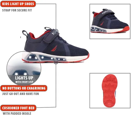 Vista 2 de Nautica Tenis deportivos para correr con luz intermitente para niños y niñas, modernos y divertidos para niños y niñas, disponibles en tallas