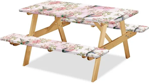 Vista 27 de Funda de mesa de picnic con fundas de banco, resistente al viento, resistente a las manchas, mantel de camping y accesorios de viaje, juego de 3