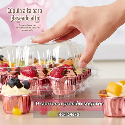 Vista 4 de Hlukana (Paquete de 24 x 15 juegos) Mini recipientes para cupcakes con 375 forros para cupcakes, soporte de plástico para cupcakes, mini cajas