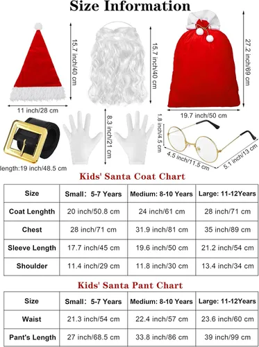 Vista 3 de SOMSOC Juego de 8 piezas de disfraz de Papá Noel para niños, disfraz de felpa de lujo, traje de Papá Noel para niños, fiesta de cosplay