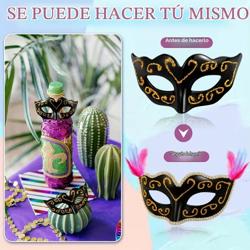 Vista 3 de Vinsot Mini máscaras para mascarada, máscara de Mardi Gras, decoración veneciana decorativa para cupcakes, decoración de carnaval Negro