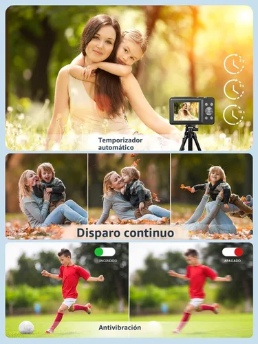 Vista 4 de Cámara digital, FHD 1080P Cámara digital de apuntar y disparar con zoom de 16X antivibración, tarjeta de 32 GB, cámara pequeña compacta para niños