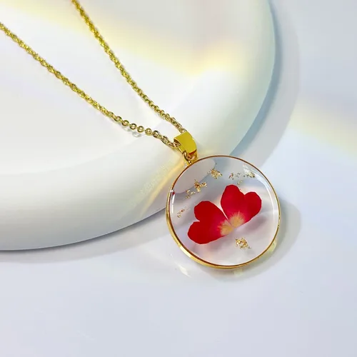 Vista 33 de Collares de flores de nacimiento para mujer, collar de 1 a 12 meses, collar de flores prensadas hecho a mano, regalo único de vacaciones, dorado, 18