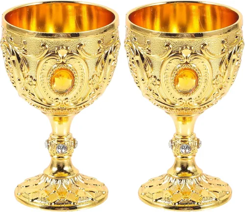 Vista 10 de Cabilock Copa medieval de cáliz vintage, copa de vidrio de chupito de latón dorado de 1.0 fl oz, copa de comunión, copa de cóctel para el hogar