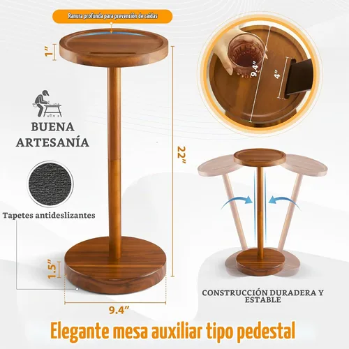 Vista 3 de BLUEWEST Mesa de bebidas, mesa auxiliar compacta de 22 pulgadas de alto con ranura para teléfono y base con peso, mesa de pedestal duradera como