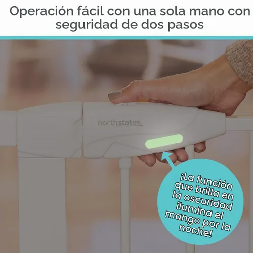 Vista 2 de Toddleroo by North States - Puerta de bebé con cierre automático de Bright Choice: Puerta de bebé montada a presión para puertas con mango que Blanco
