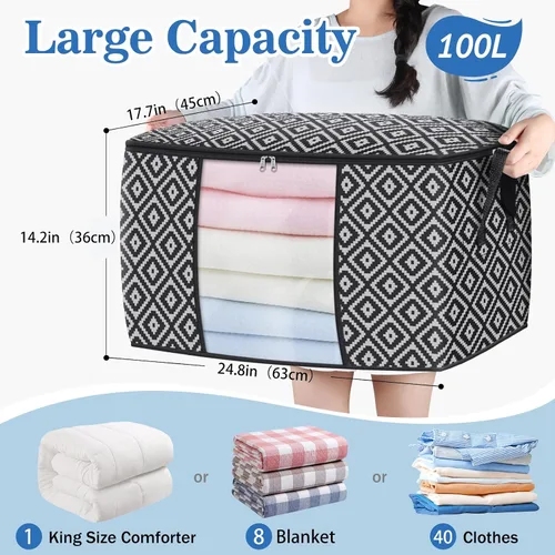 Vista 2 de StorageTastic Direct 100L, paquete de 2 contenedores de almacenamiento, contenedores grandes de almacenamiento de ropa, bolsas plegables de Negro