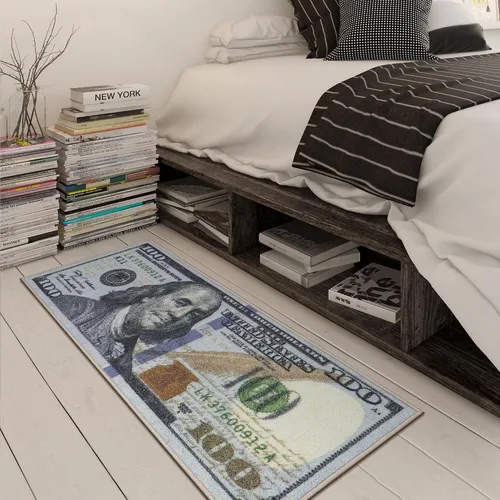 Vista 10 de Tapete largo y moderno con diseño de billetes de $100, tapete con respaldo de caucho antideslizante y lavable a máquina para pasillo, cocina