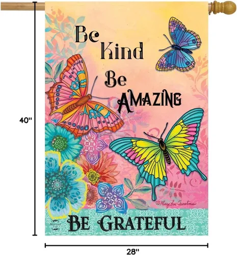 Vista 5 de Briarwood Lane - Bandera con mariposas, flores en primavera para el hogar y con texto motivacional "Be Grateful" (Sé agradecido), 28 x 40 pulgadas