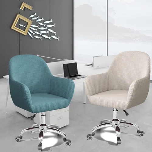 Vista 2 de Funda para silla de computadora de oficina, 2 piezas con brazos giratorios y respaldo curvado, funda para silla de comedor, estilo moderno