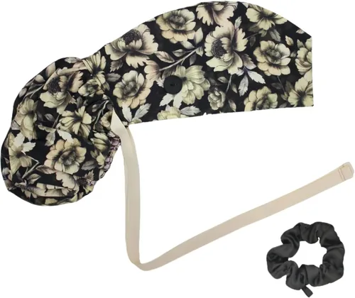 Vista 20 de Gorra médica con interior sedoso, gorro de algodón con banda para el sudor y botones, cola de caballo ajustable