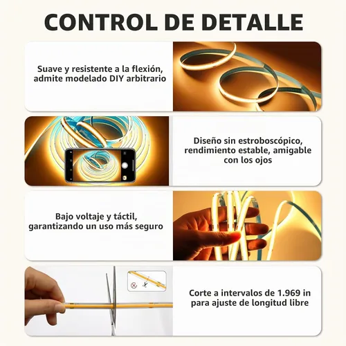 Vista 3 de 20FT/6M COB LED tira de luz 3000K blanco cálido