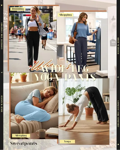 Vista 176 de Neer - Conjunto de 3 pantalones de yoga de pierna ancha para mujer - Pantalones deportivos cómodos, holgados, de cintura alta y casuales