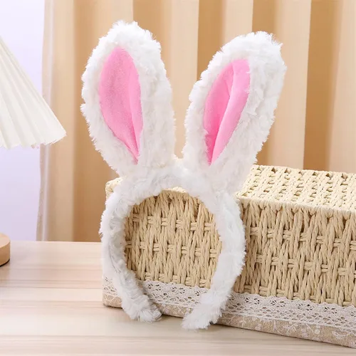 Vista 2 de JOYVIP Diadema de orejas de conejo de Pascua con orejas de conejo de peluche para fiesta de cosplay