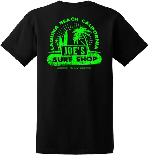 Vista 8 de Joe's Surf Shop - Camisetas de algodón pesado con gráficos en tamaño regular, grande y alto Logotipo de Longboard Ash / Sand