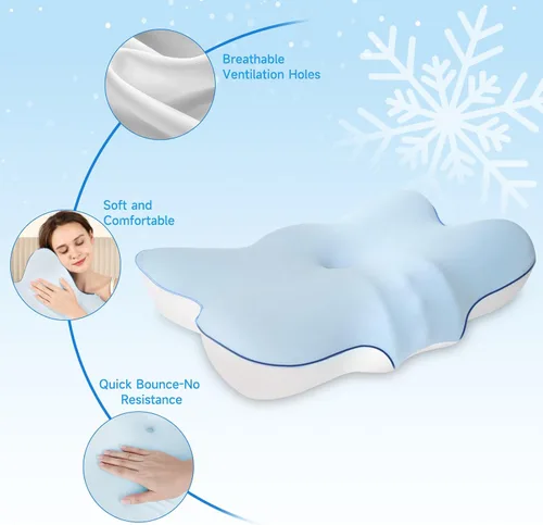 Vista 4 de jiaao Almohada cervical para cuello y hombro, almohada cervical ajustable de espuma viscoelástica para aliviar el dolor de dormir, almohadas