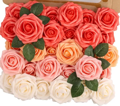 Vista 31 de MACTING 30 PCS Flores Artificiales Rosas Negras y Blancas Flores Falsas con Tallo Rosas de Espuma de Tacto Real para Boda Bola de Besos Ramillete